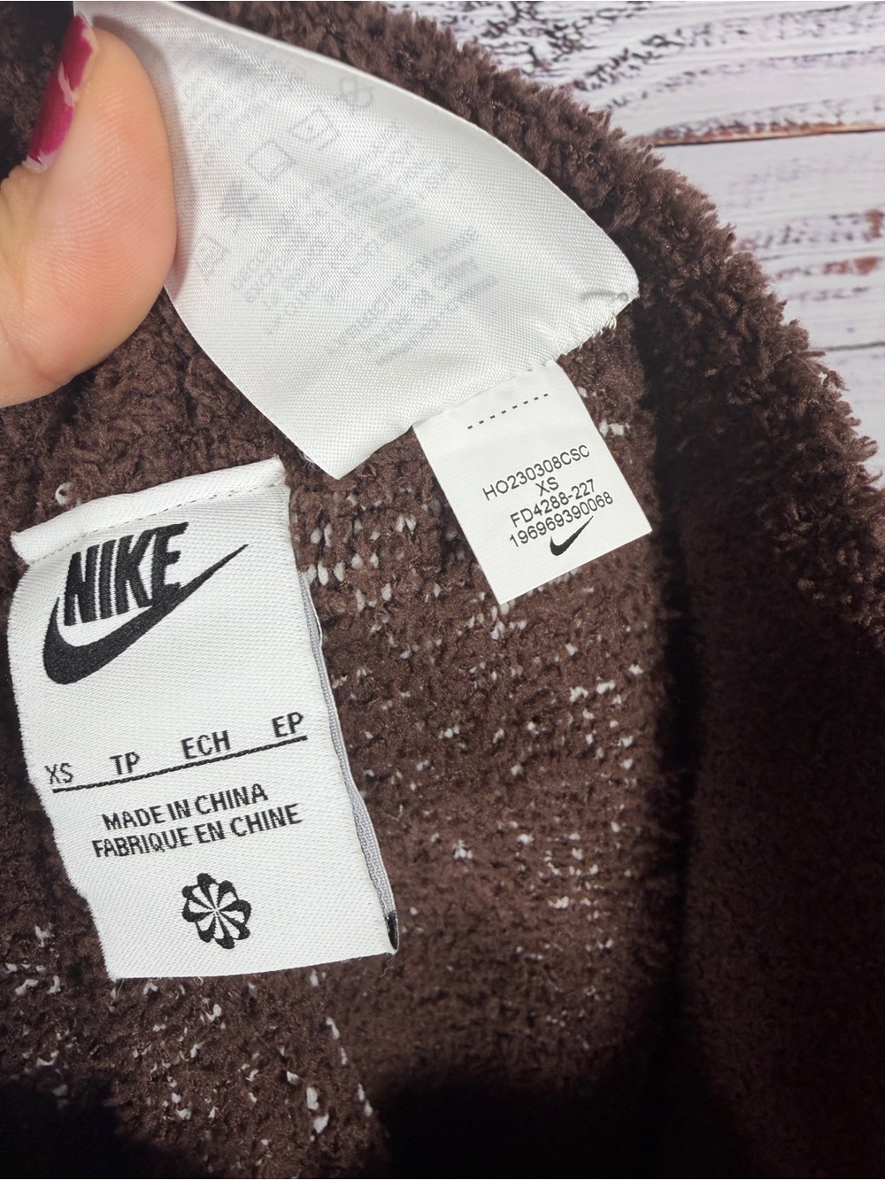 Nike Phoenix Cozy Bouclé Swoosh Wide Leg Pants Orewood Brown XS FD4288-227 - Picture 7 of 9